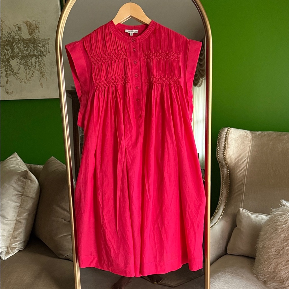 Embroidered Pleated Mini Dress